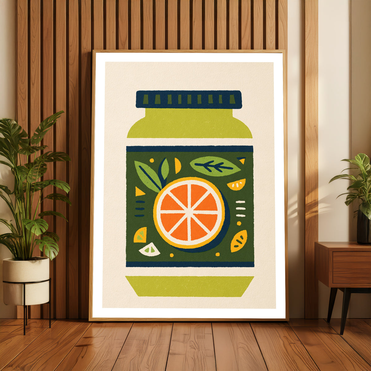 Vintage Food Poster Print, Retro Orange Marmalade Jar, Rustic Kitchen Decor, Mid Century Risograph