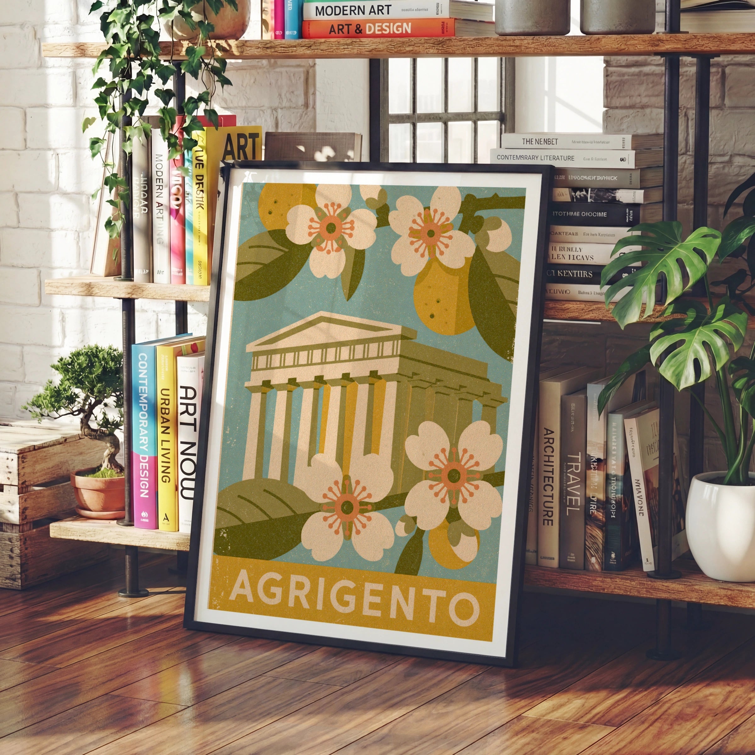 Agrigento Sicily Vintage Travel Poster, Italy Greek Temple Wall Art Print