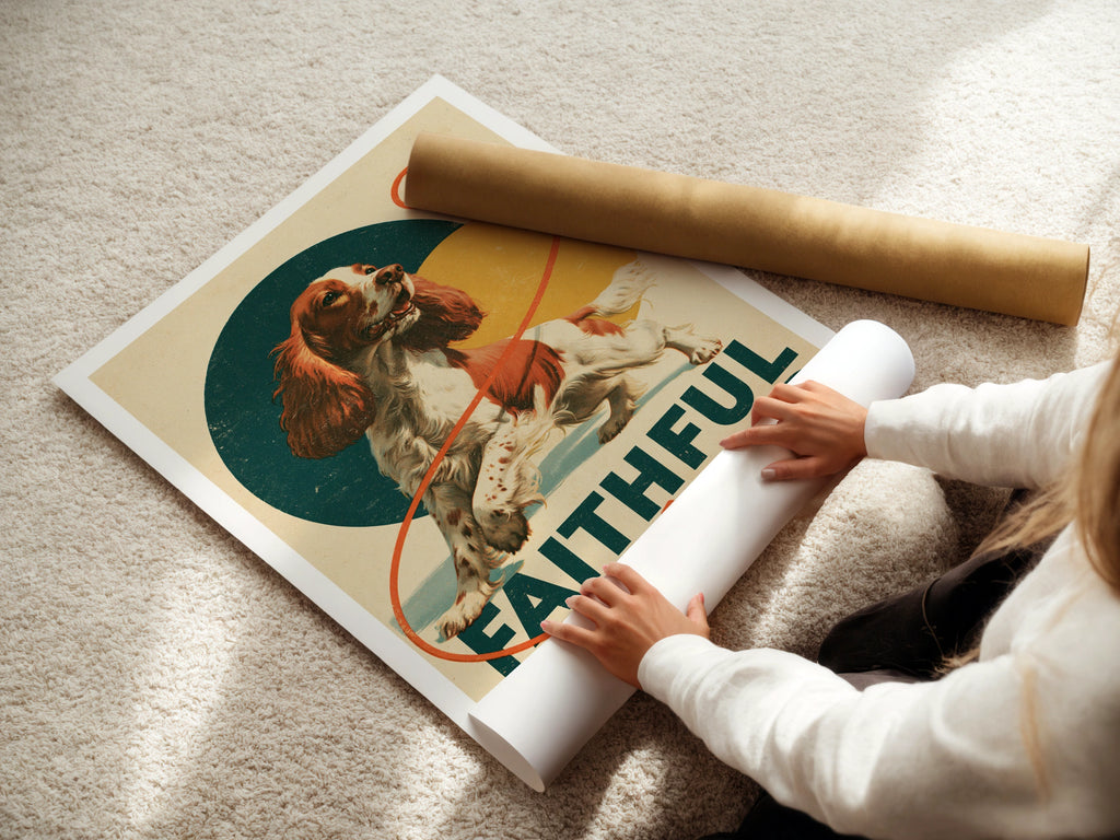 Retro Spaniel Dog Print, Faithful Friend Wall Art, Vintage Style Cocker Spaniel Gift