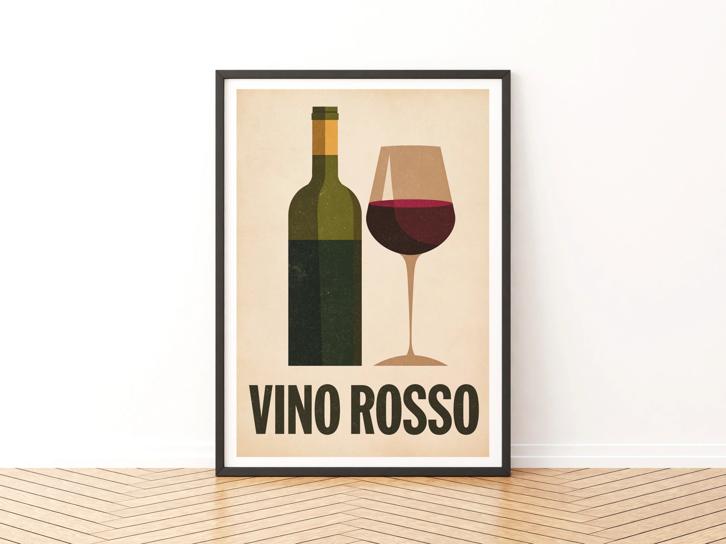Vino Rosso Italian Wine Print | Rustic Kitchen Decor | Retro Mid Century Risograph Wine Art