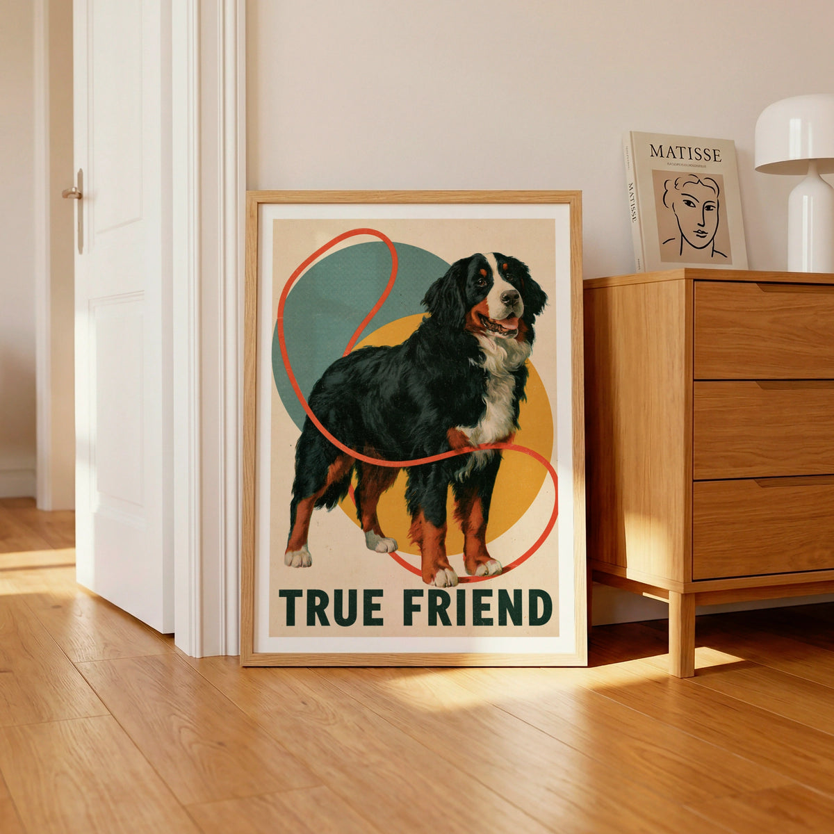 Bernese Mountain Dog Retro Print, True Friend Folk Art, Vintage Dog Wall Art Gift