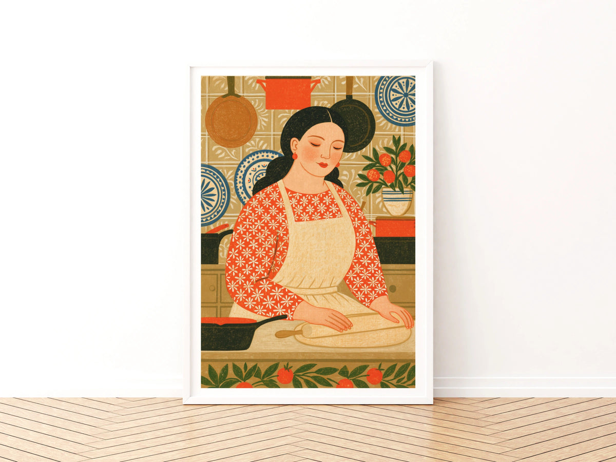 Baker Print, Rustic Kitchen Decor, Domestic Interior Illustrative Print