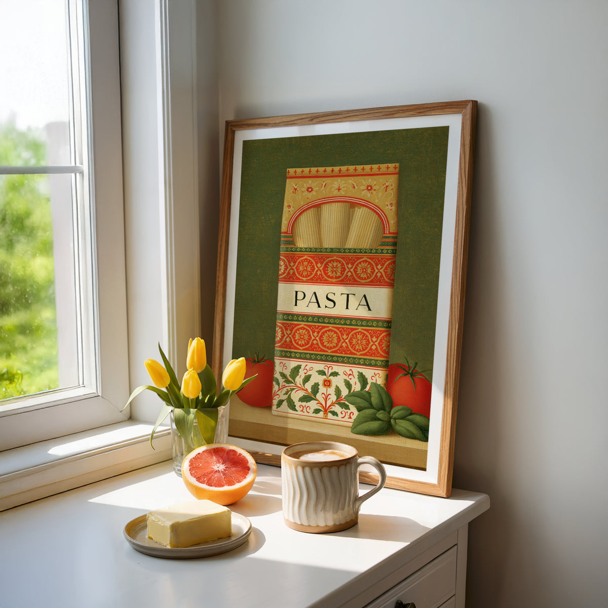 Classic Food Poster Print, Italian Pasta Rustic Kitchen Decor, Retro Mid Century Risograph Wall Art