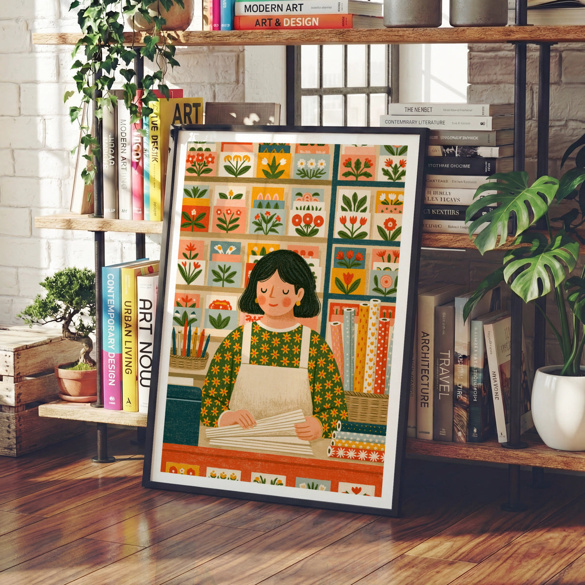 Retro Craft Room Print, Folk Art Paper Shop Poster, Sewing Print Gift for Crafters Wall Art