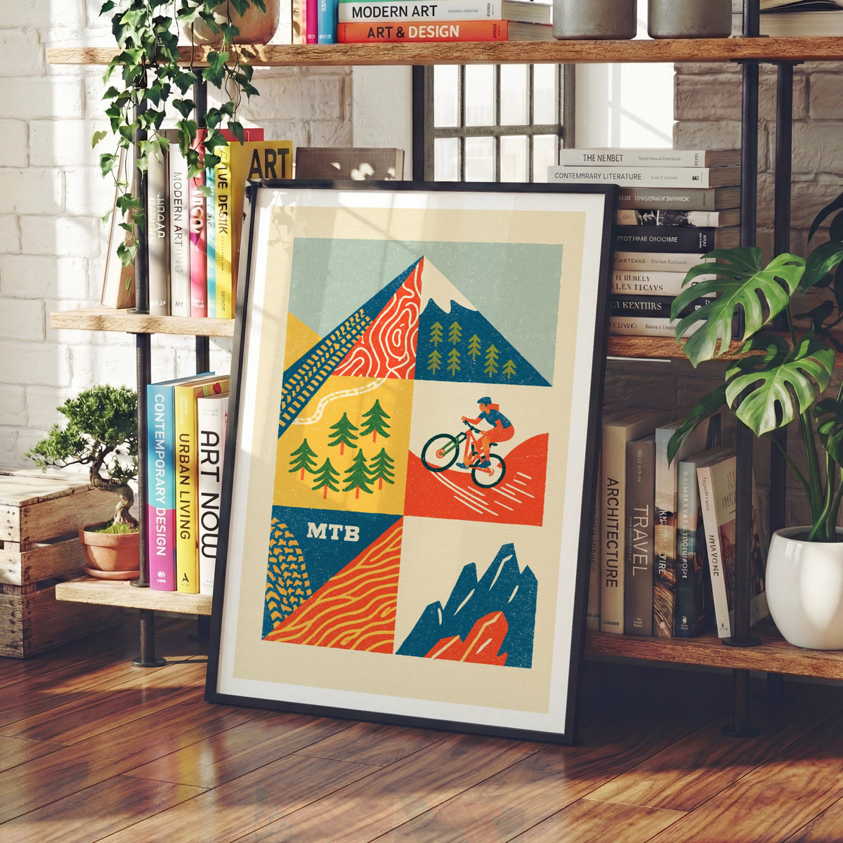 MTB Mountain Bike Retro Poster, Cycling Wall Art Print, Trail Riding Gift for Cyclists