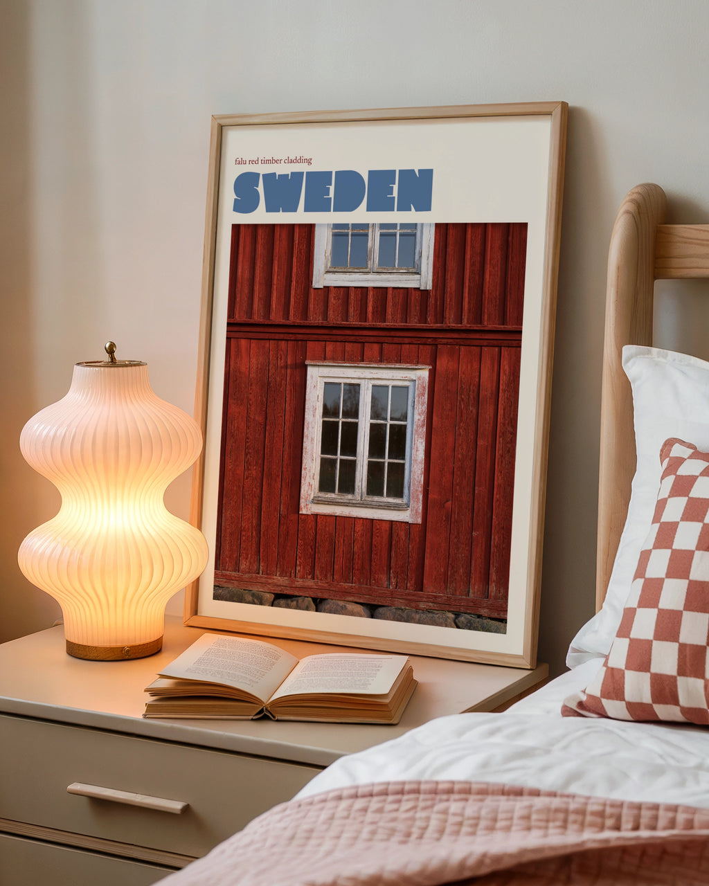 Sweden Travel Poster, Retro Falu Red Timber Print, Scandinavian Wall Art Decor