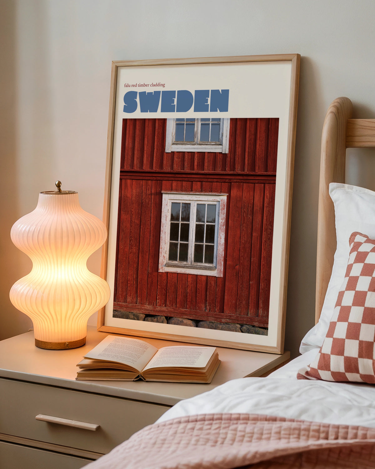 Sweden Travel Poster, Retro Falu Red Timber Print, Scandinavian Wall Art Decor