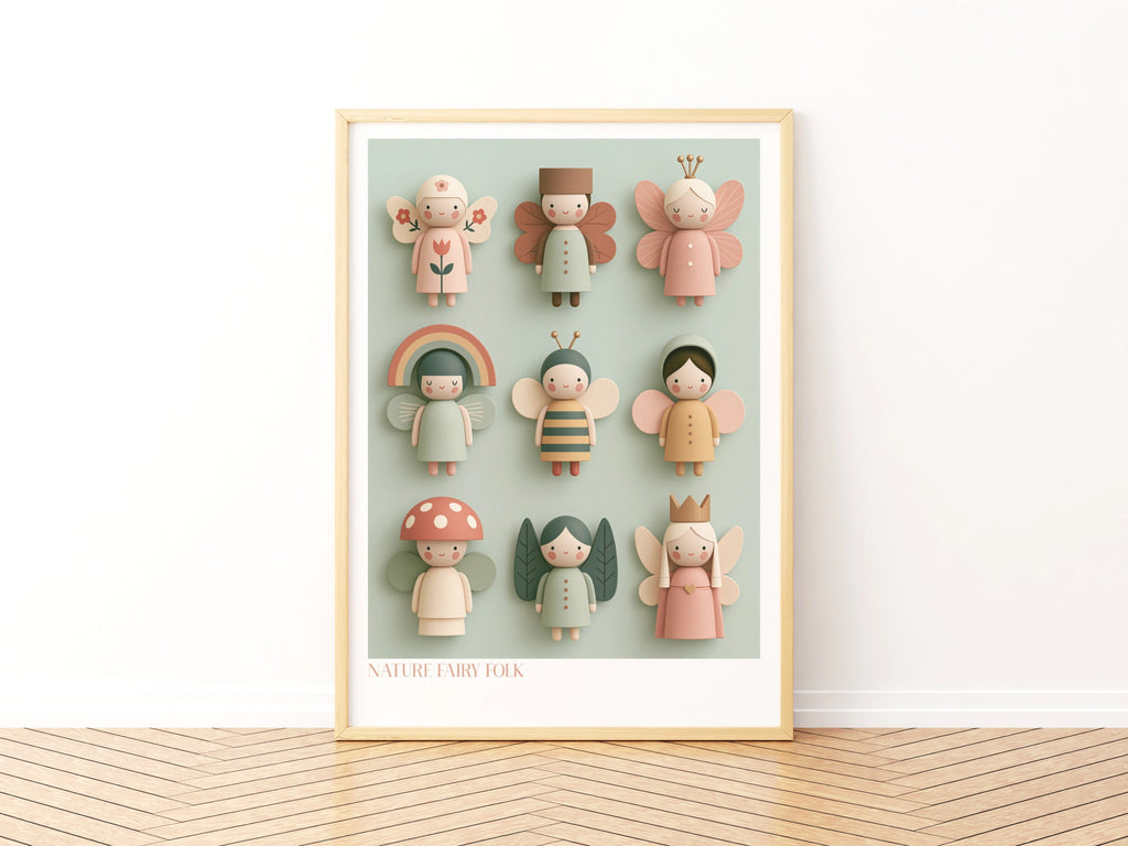 Nature Fairy Folk Poster, Retro Children's Print, Fairy Collectable Wall Art, Kids Room Decor