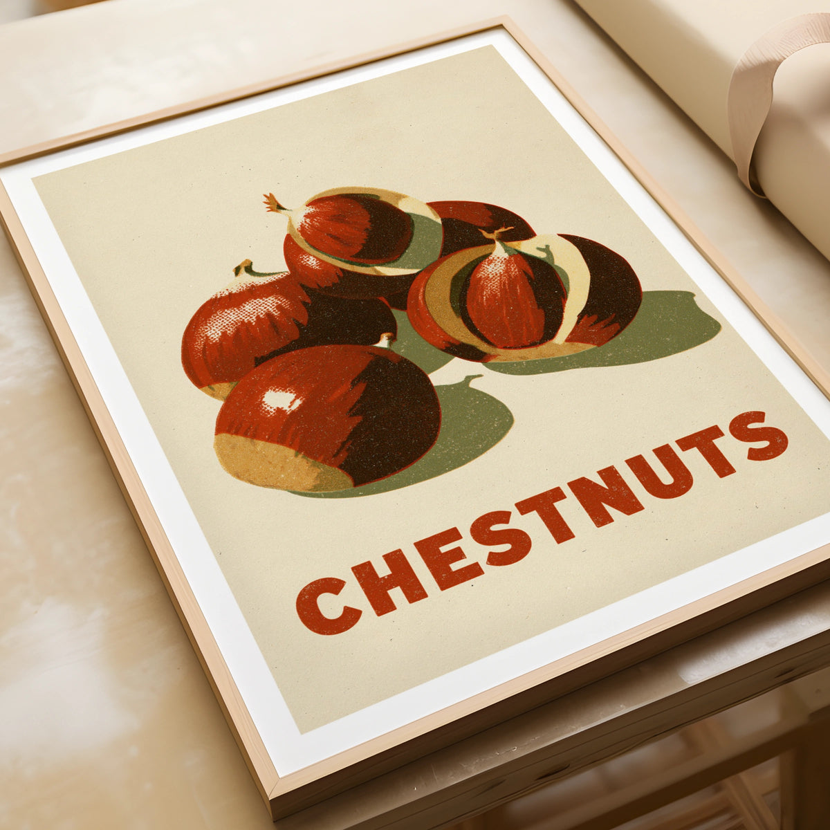 Chestnuts Vintage Food Poster Print | Rustic Kitchen Decor | Retro Mid Century Risograph Art