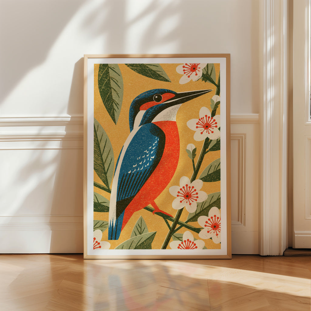 Kingfisher Print, Classic Inspired Prints, Vintage Bird Poster, Blossom Botanical Wall Art