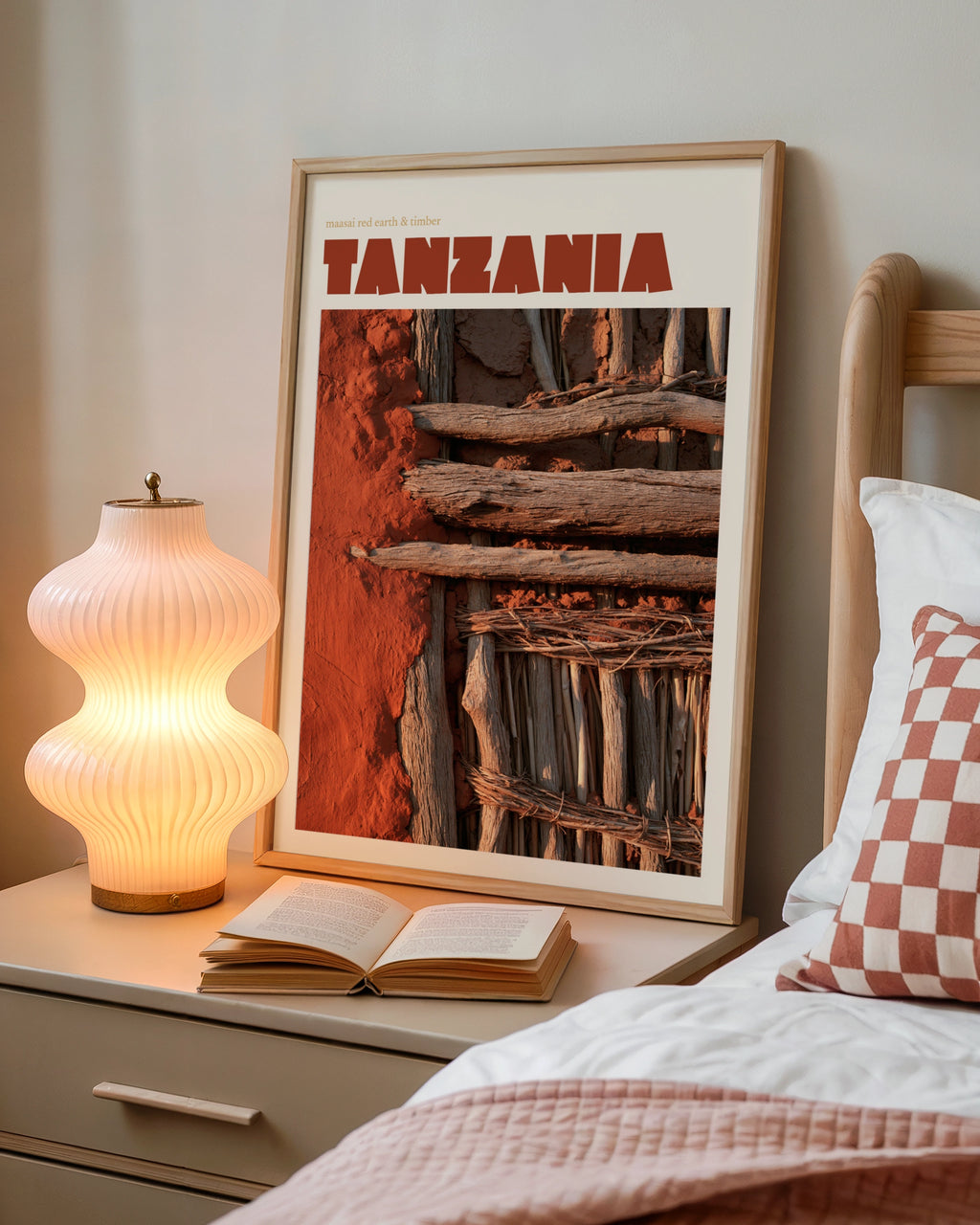 Tanzania Retro Travel Poster, Maasai Red Earth Print, African Wall Art, Terracotta Decor