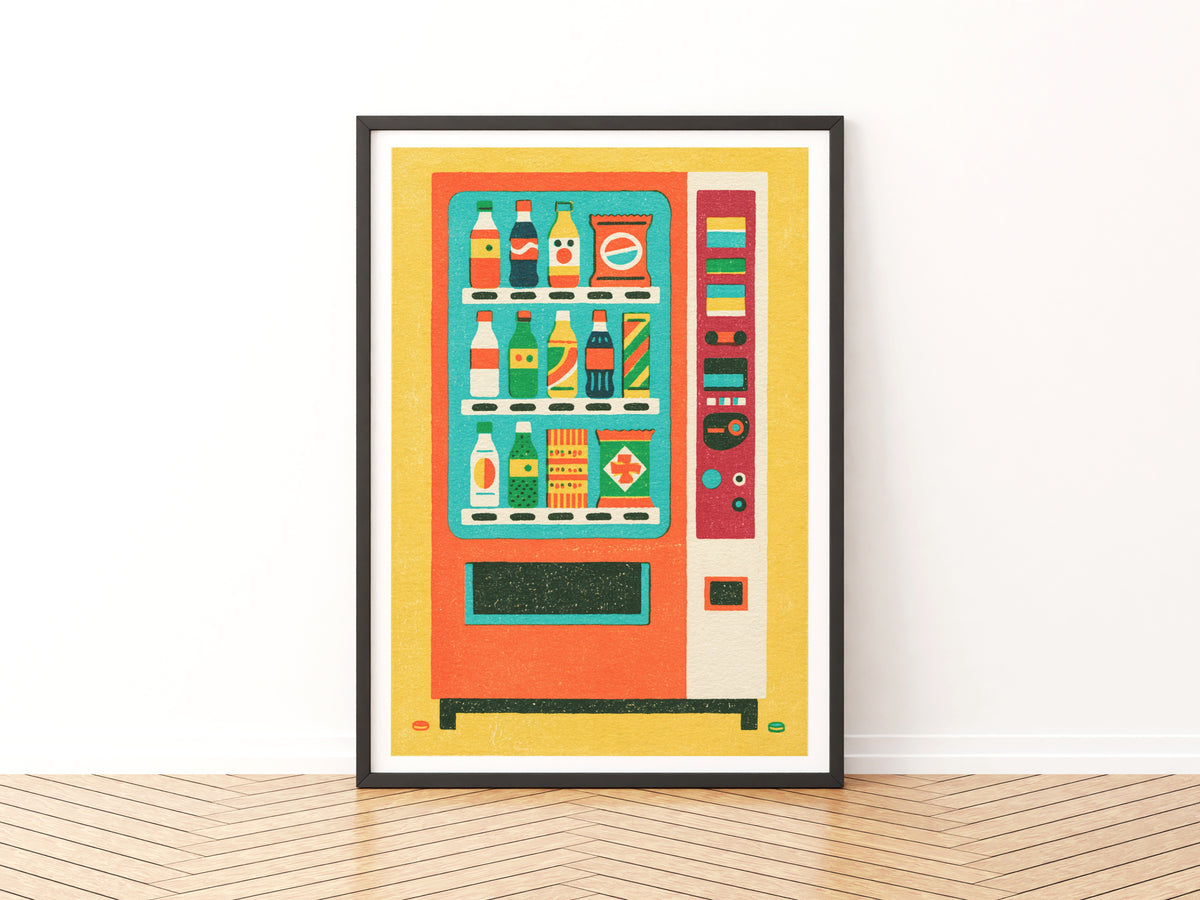 Retro Vending Machine Poster, Vintage Snack Art Print, Bold Colourful Pop Art Wall Decor