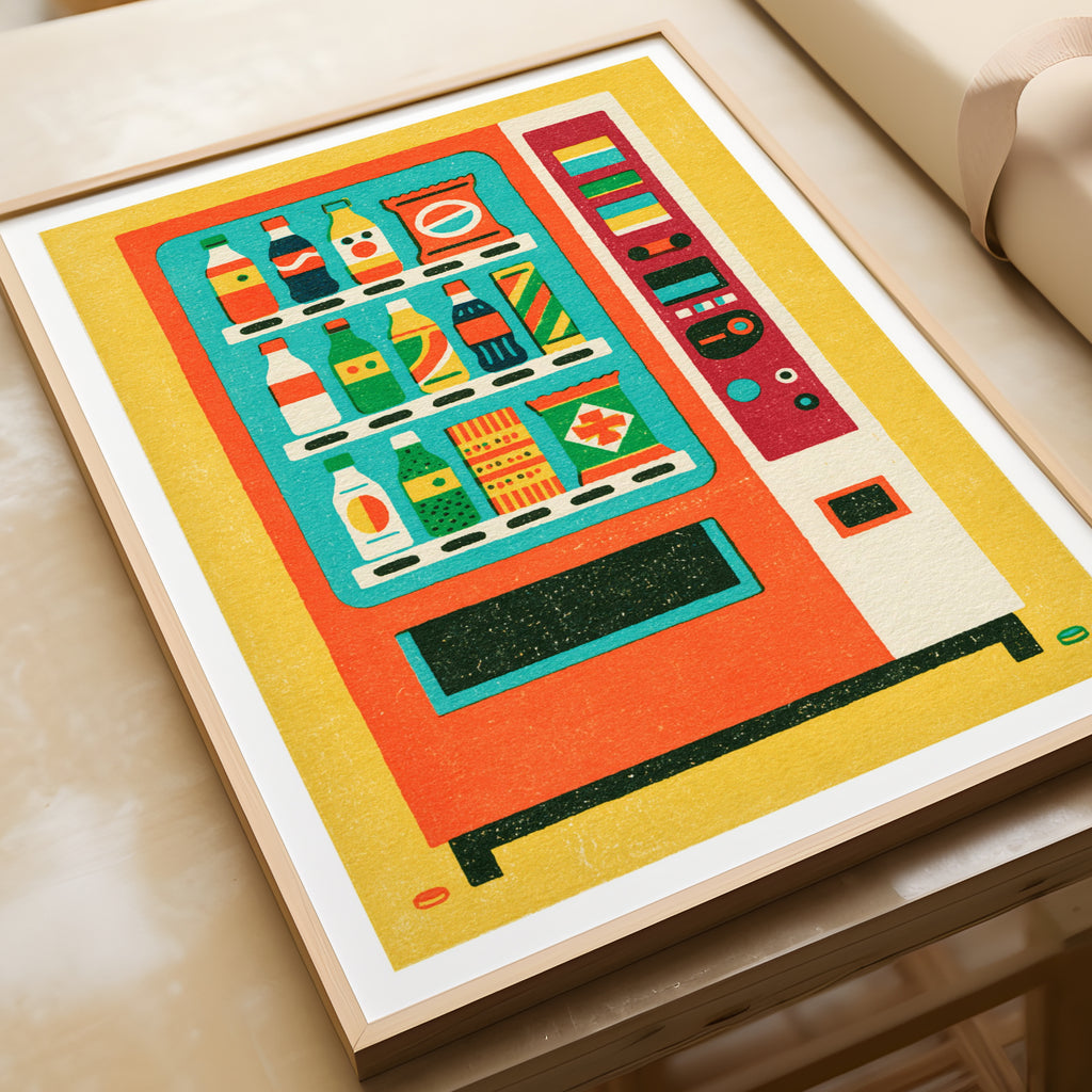Retro Vending Machine Poster, Vintage Snack Art Print, Bold Colourful Pop Art Wall Decor