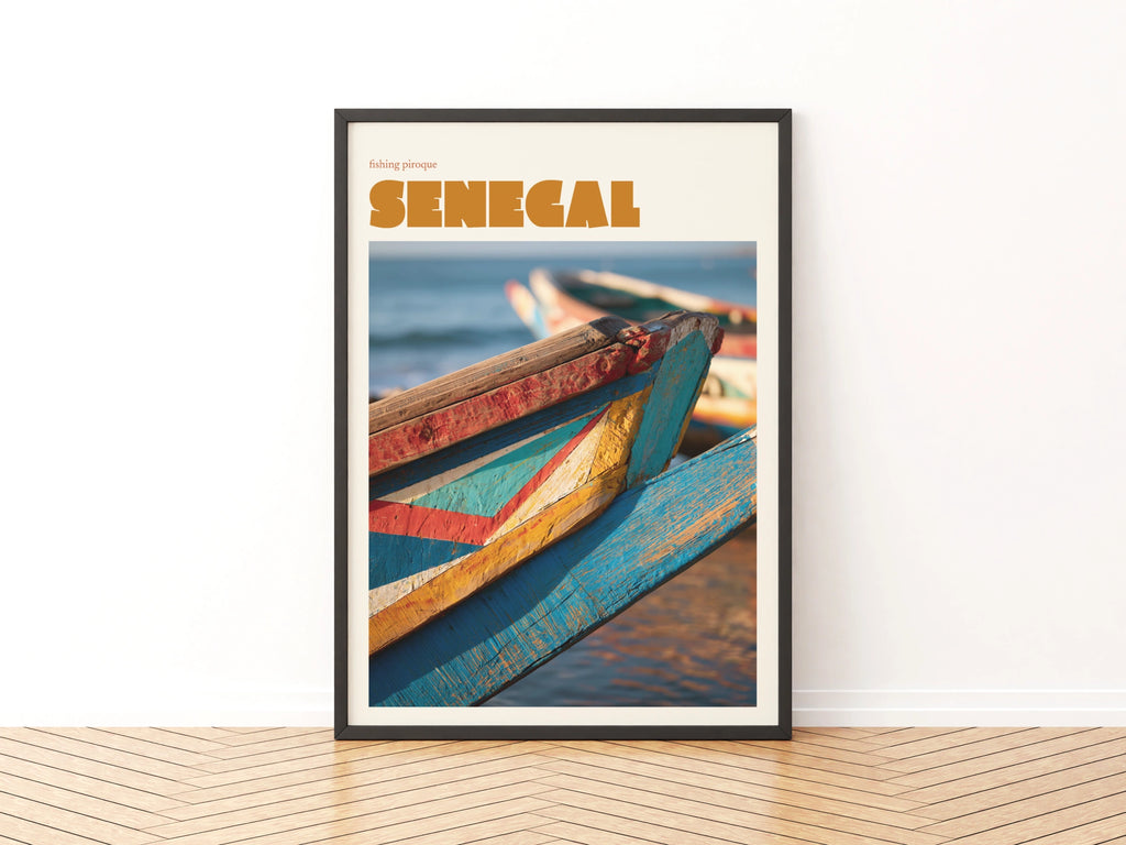 Senegal Travel Print, contemporary African Wall Art, Fishing Pirogue Boat Coastal Decor