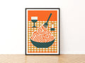  Pasta Print, Retro Spaghetti Bowl Art, Rustic Kitchen Decor, Mid Century Risograph