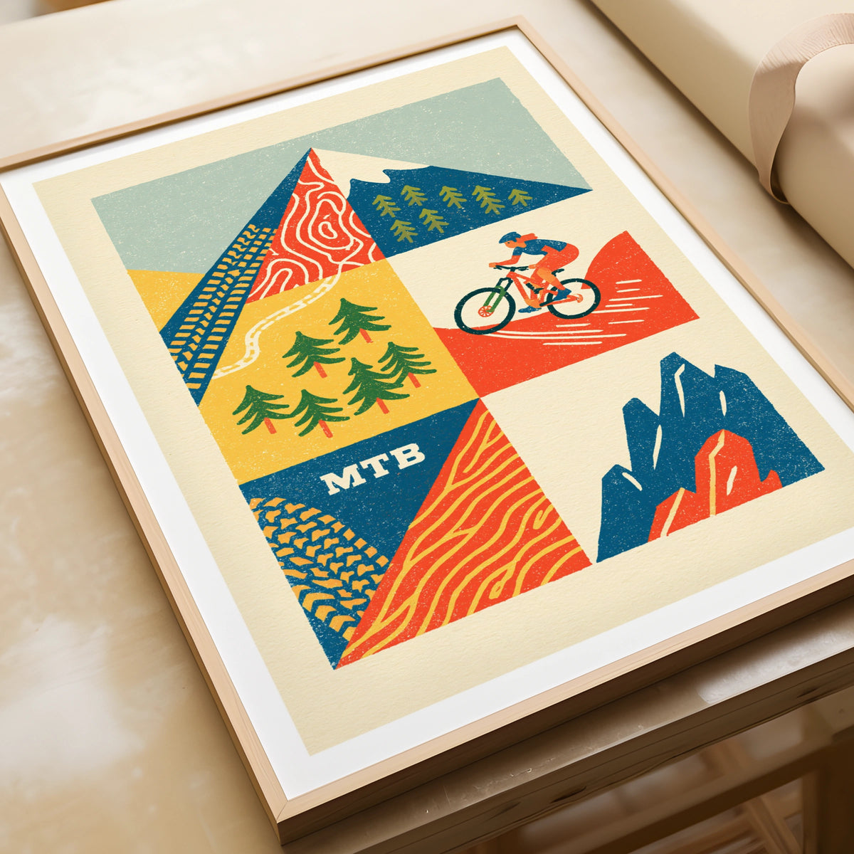 MTB Mountain Bike Retro Poster, Cycling Wall Art Print, Trail Riding Gift for Cyclists
