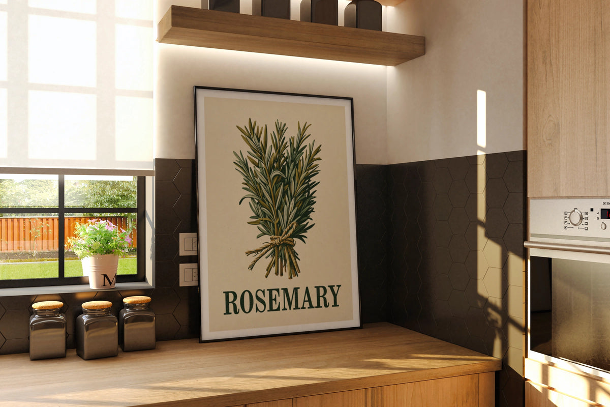 Rosemary Vintage Food Poster Print | Rustic Kitchen Decor | Retro Mid Century Herb Wall Art