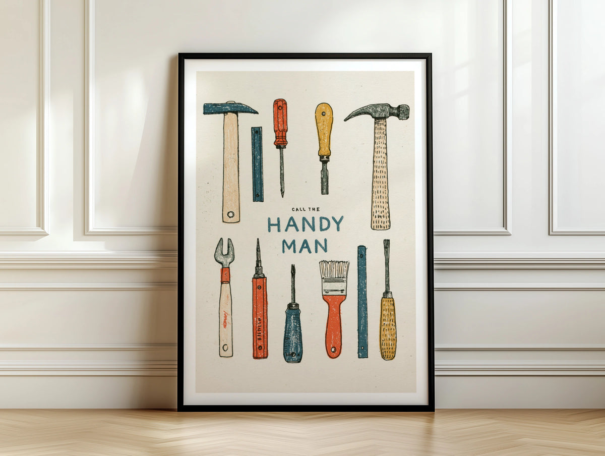 Call The Handyman Retro Tools Poster, Vintage Workshop Wall Art Print, Gift for Him