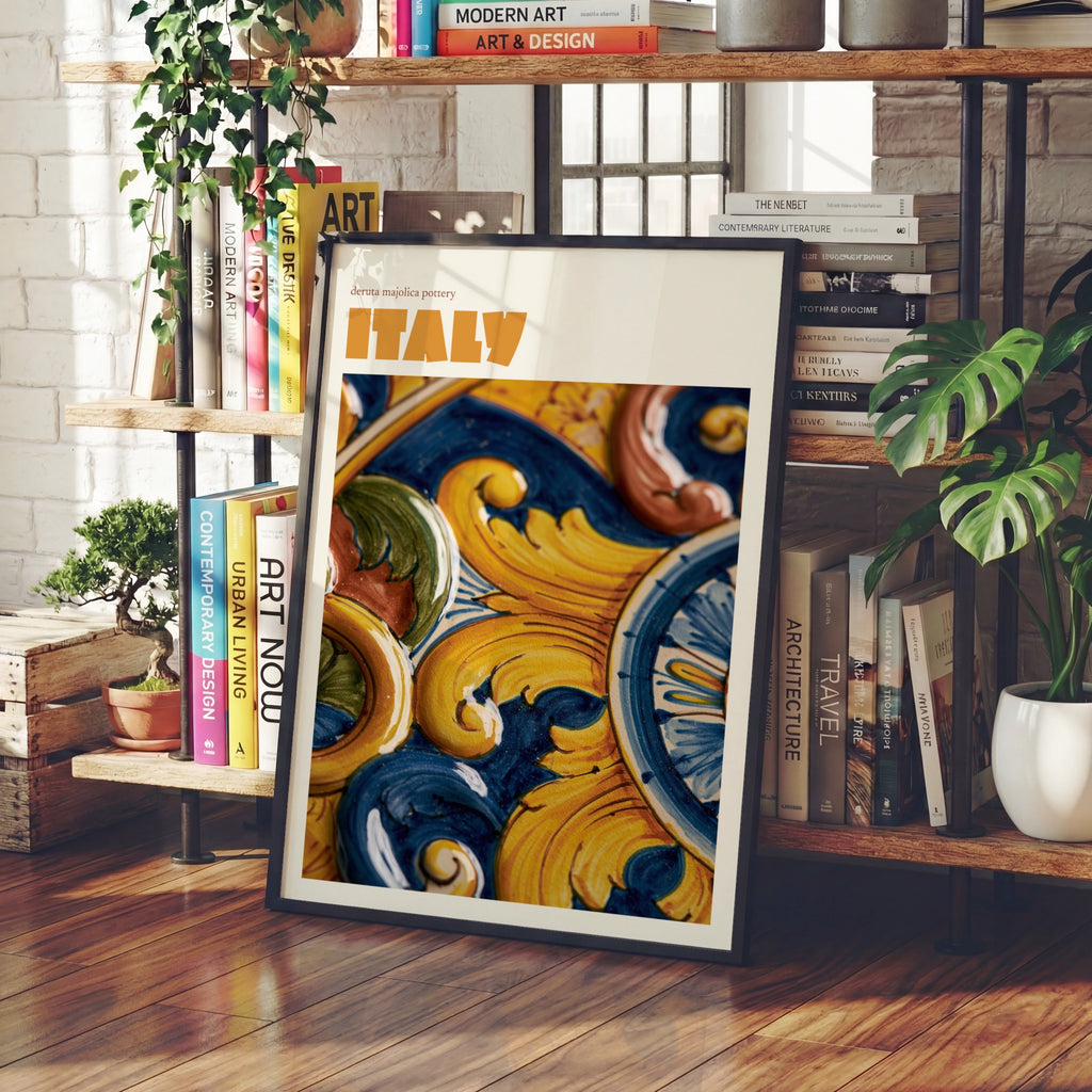 Italy Travel Print, Deruta Majolica Pottery Contemporary Wall Art, Italian Gift