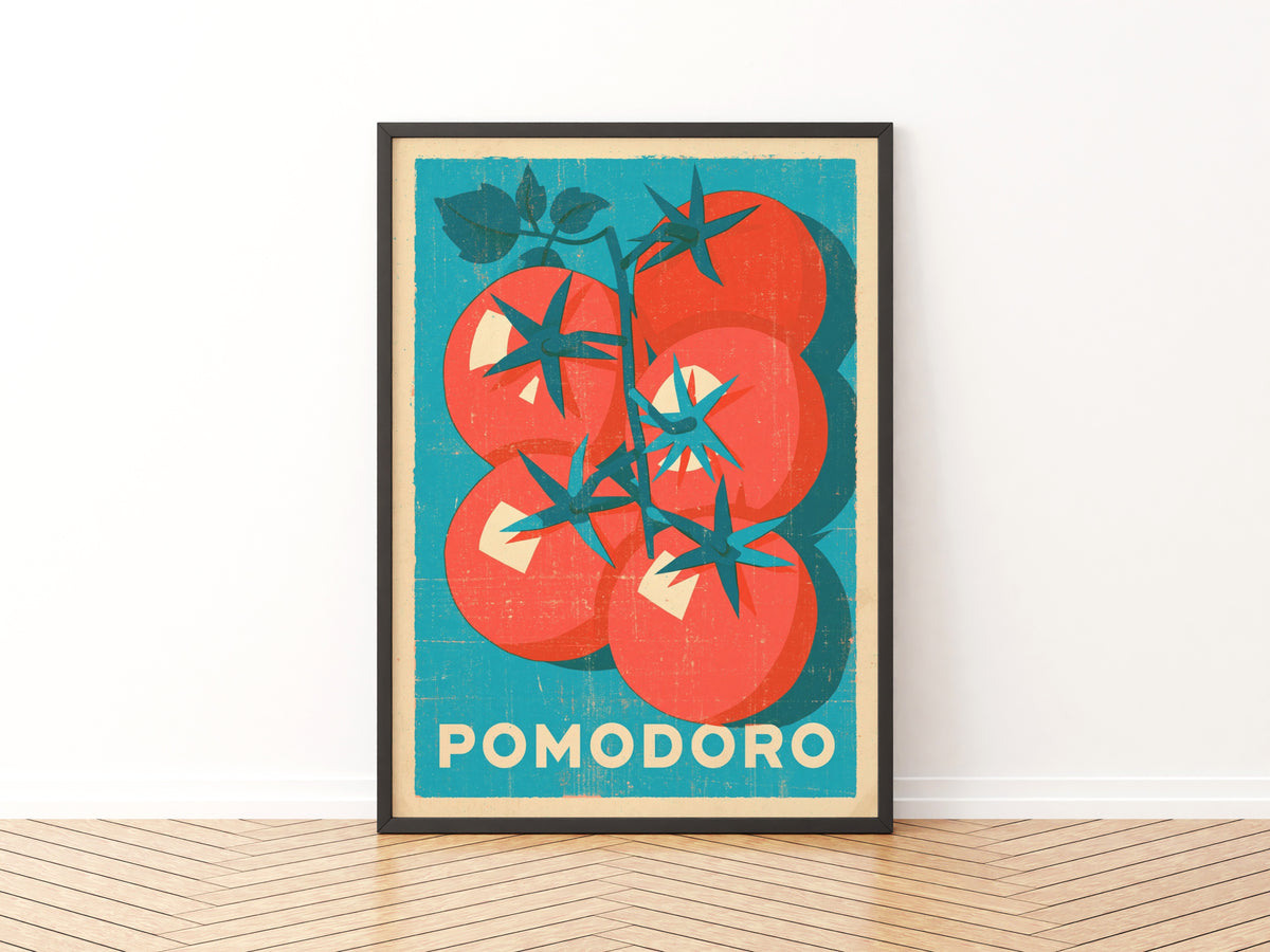 Vintage Food Poster Print | Rustic Kitchen Decor, Pomodoro Tomato Art, Italian Retro Wall Art
