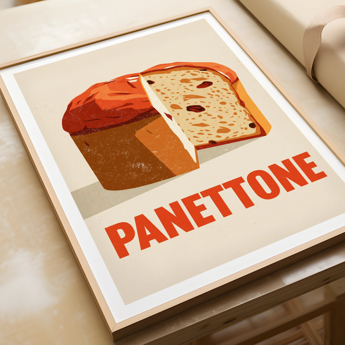 Panettone Vintage Food Poster Print | Rustic Kitchen Decor | Retro Mid Century Risograph Art