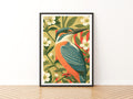 Kingfisher Bird Print, Retro Botanical Wall Art, Classic Inspired Blossom Poster, Vintage Style