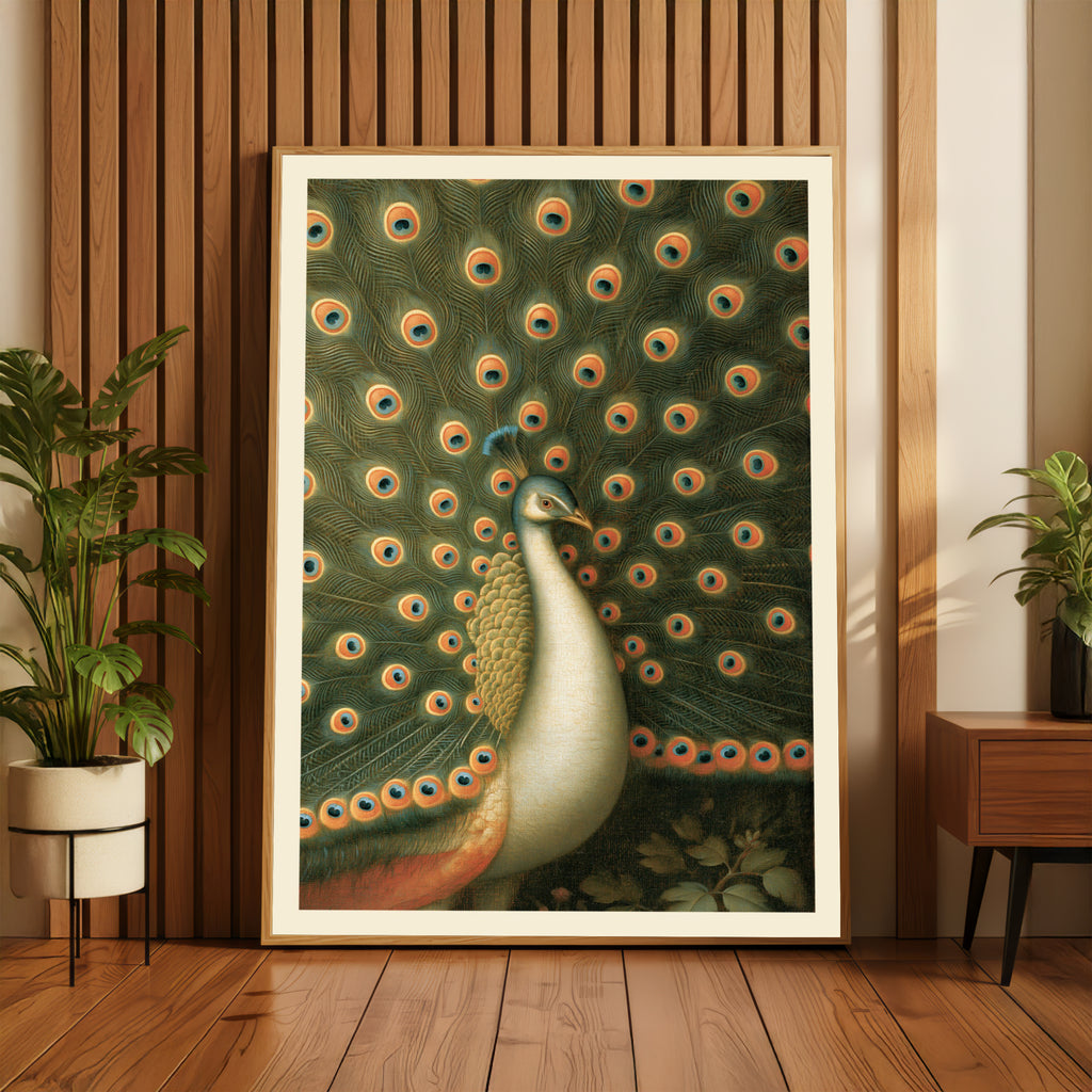 Peacock Wall Art, Classic Inspired Prints, Vintage Bird Poster, Green and Orange Feather Art Print