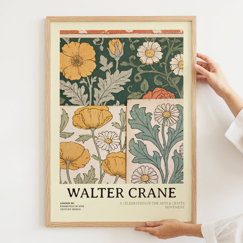 Walter Crane Poster, Arts and Crafts Floral Wall Art, Poppies and Daisies Print, Botanical