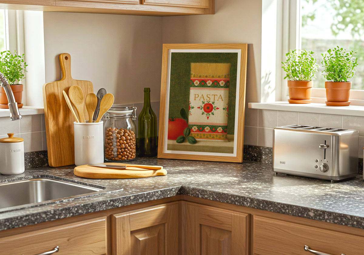 Vintage Food Poster Print, Pasta Kitchen Wall Art, Rustic Italian Retro Mid Century Risograph Decor