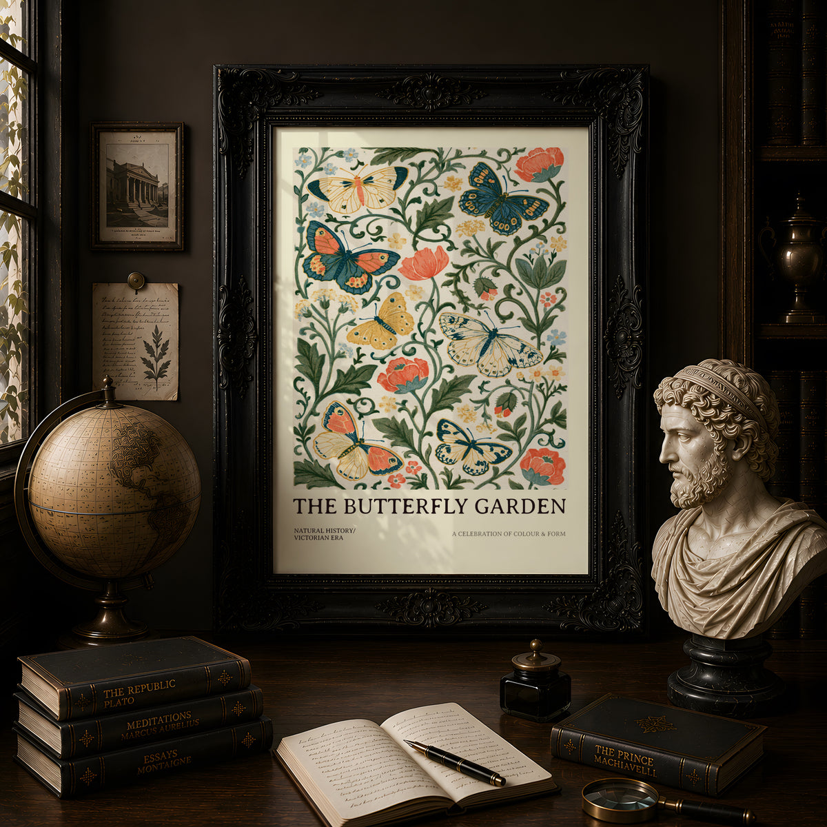 Butterfly Garden Print, Botanical Wall Art, Victorian Natural History Poster, Floral Nature Decor