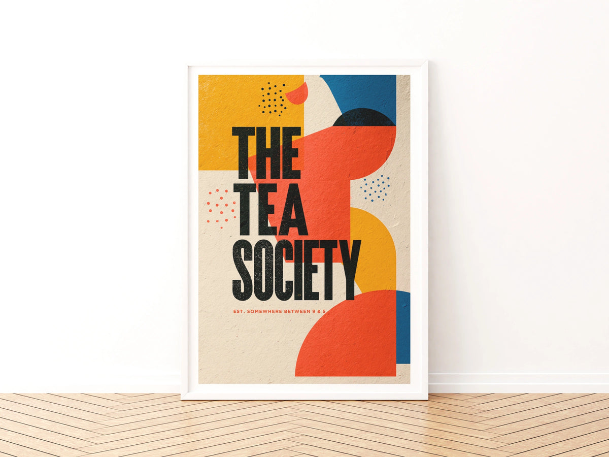 The Tea Society Vintage Food Poster Print | Rustic Kitchen Decor | Retro Mid Century Risograph Art