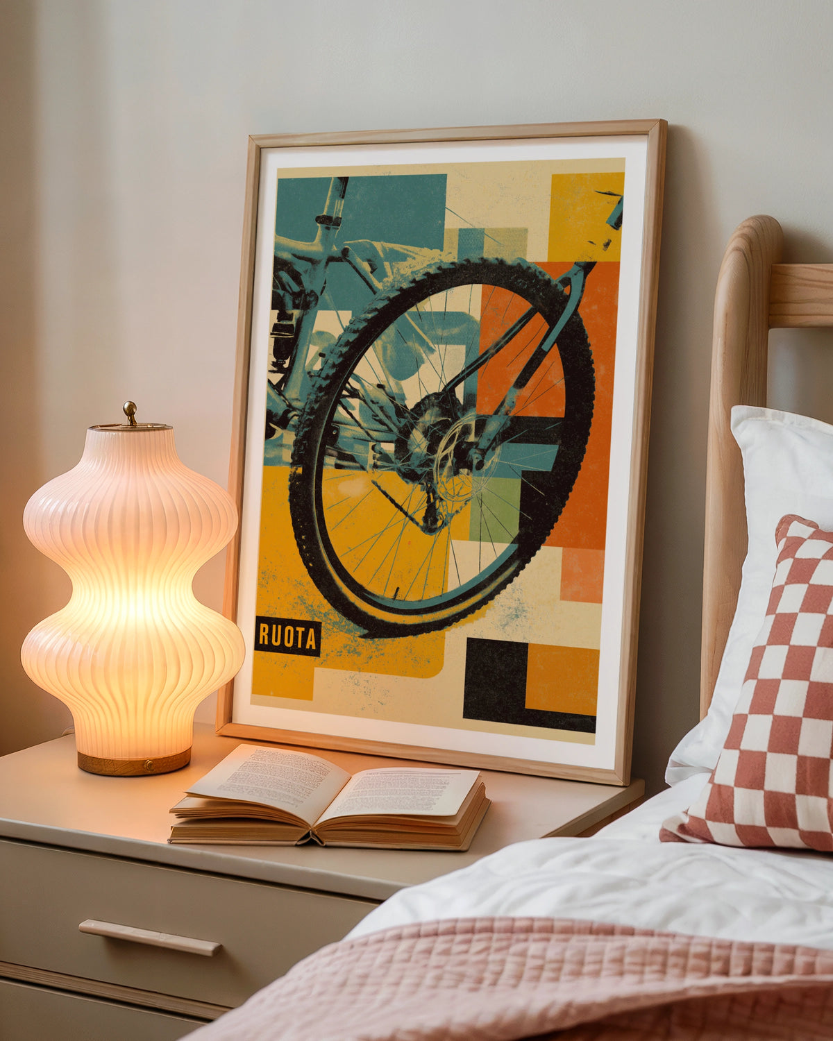 Retro Mountain Bike Wheel Poster, Vintage Cycling Print, MTB Wall Art, Bold Graphic Decor