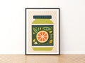Vintage Food Poster Print, Retro Orange Marmalade Jar, Rustic Kitchen Decor, Mid Century Risograph
