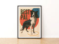 Border Collie Retro Dog Print, Best Pal Folk Art, Vintage Style Dog Wall Art Gift