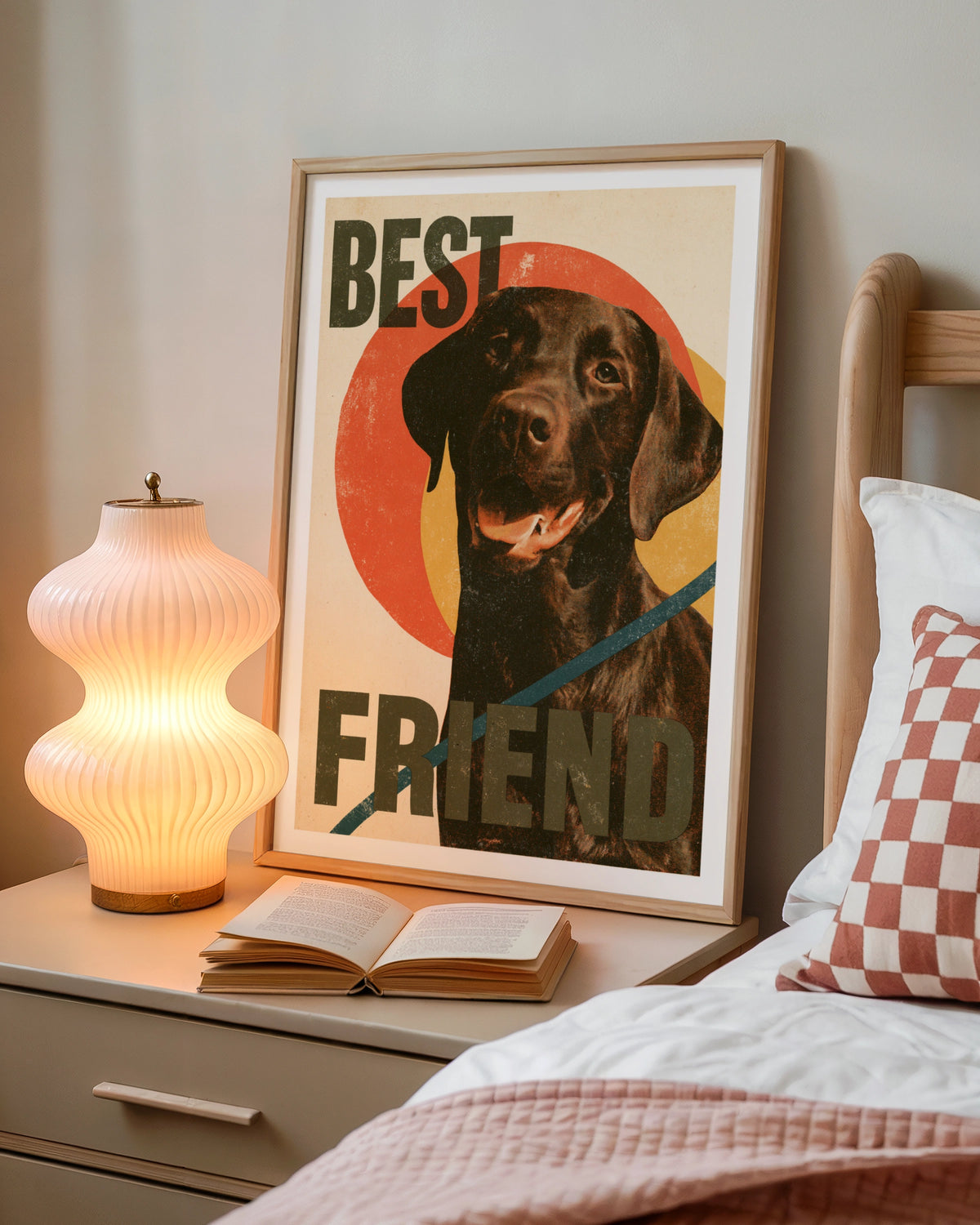 Retro Labrador Print, Best Friend Dog Wall Art, Chocolate Lab Gift, Vintage Style
