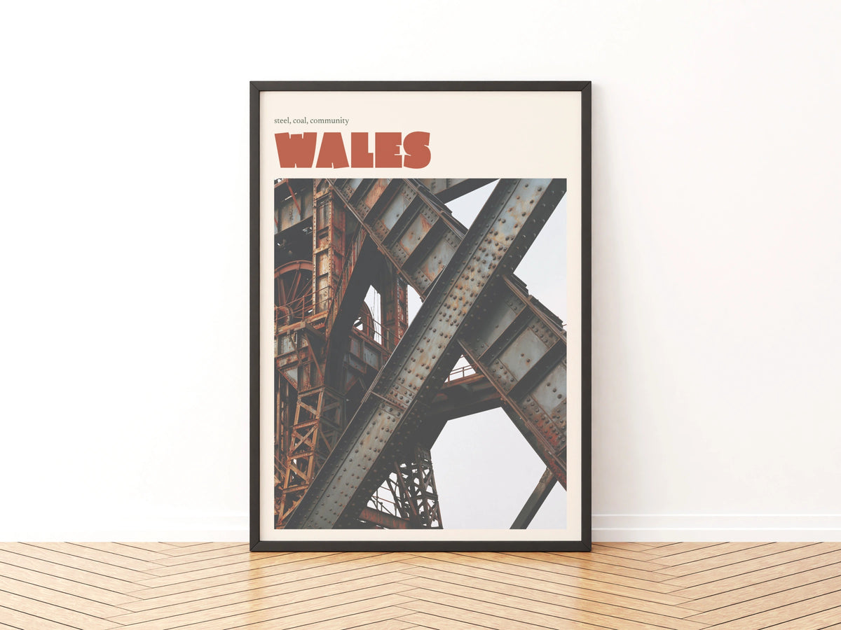 Wales Industrial Print, contemporary Welsh Steel Art, Coal Heritage Wall Art Gift