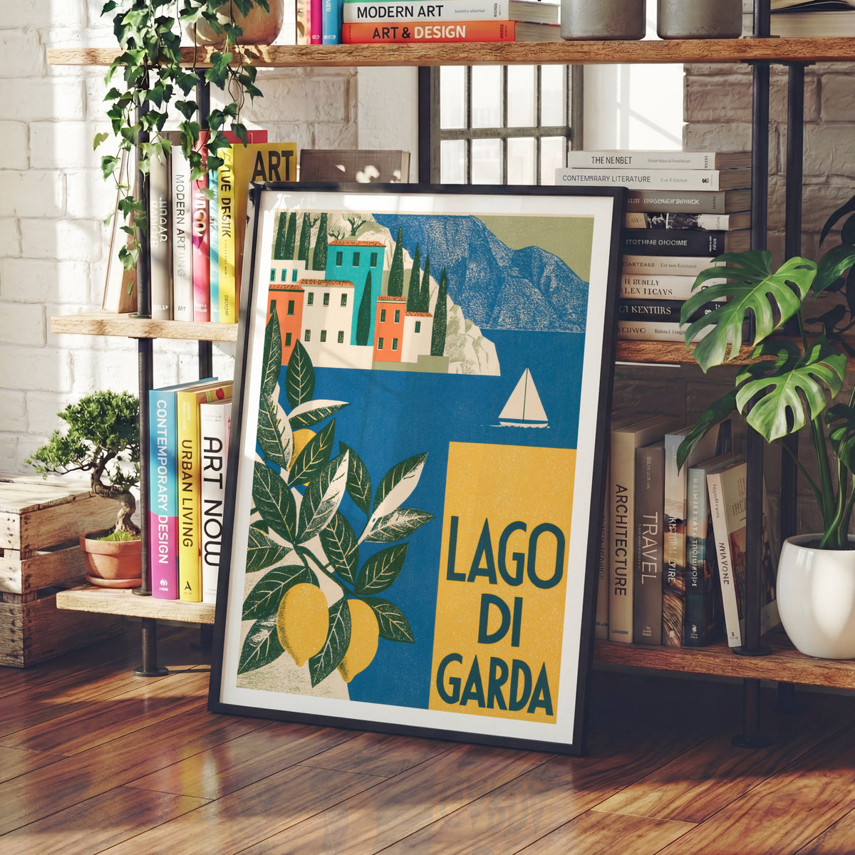 Lago di Garda Retro Travel Poster, Vintage Travel Italian Lake Print, Lemon Tree Wall Art