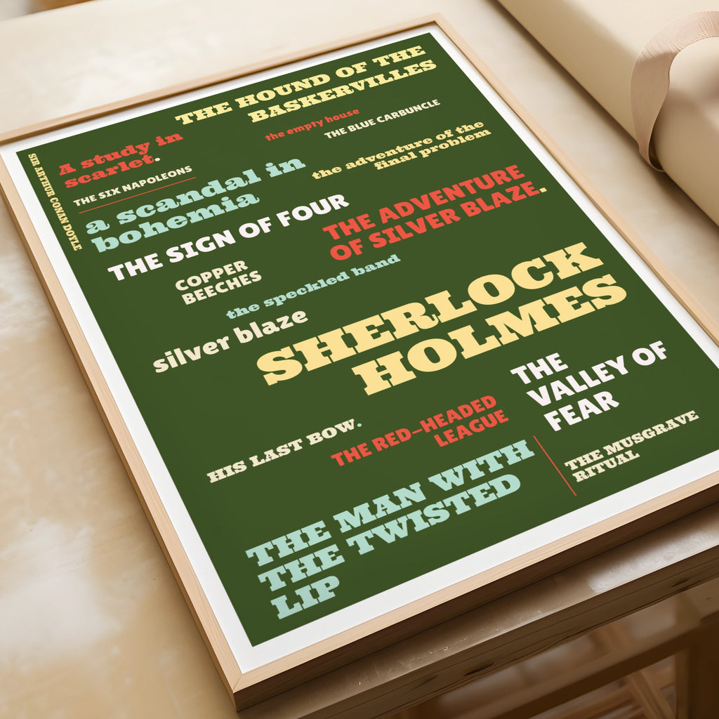 Sherlock Holmes Typography Print, Conan Doyle Stories Poster, Literary Wall Art Gift