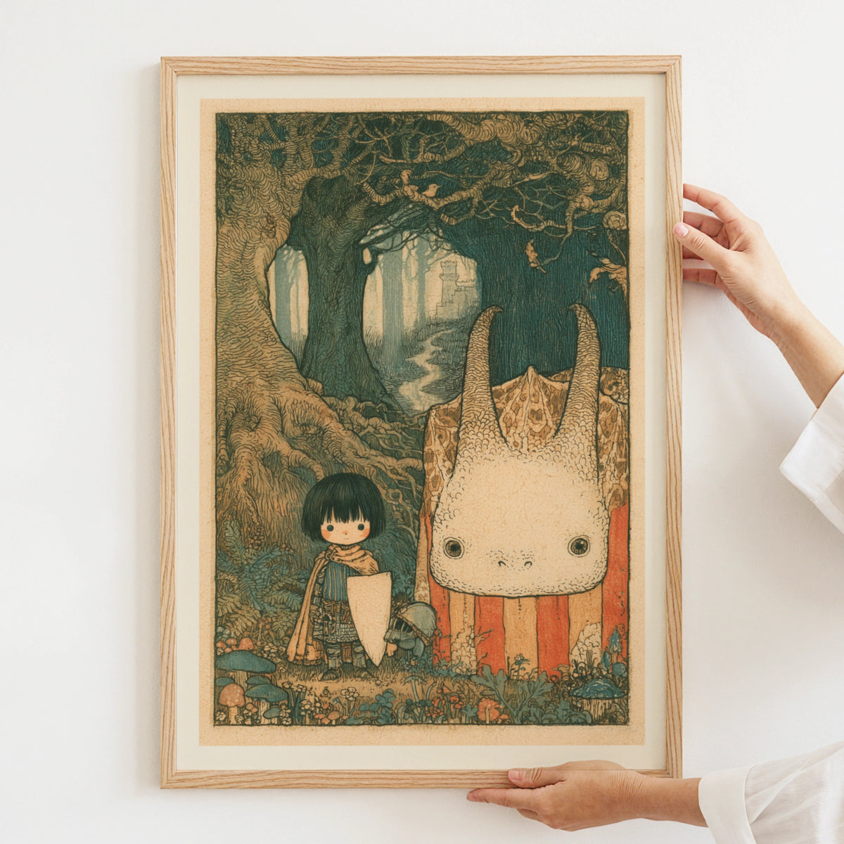 Retro Fantasy Forest Child Print, Woodland Monster Art, Kids Wall Poster Collectable