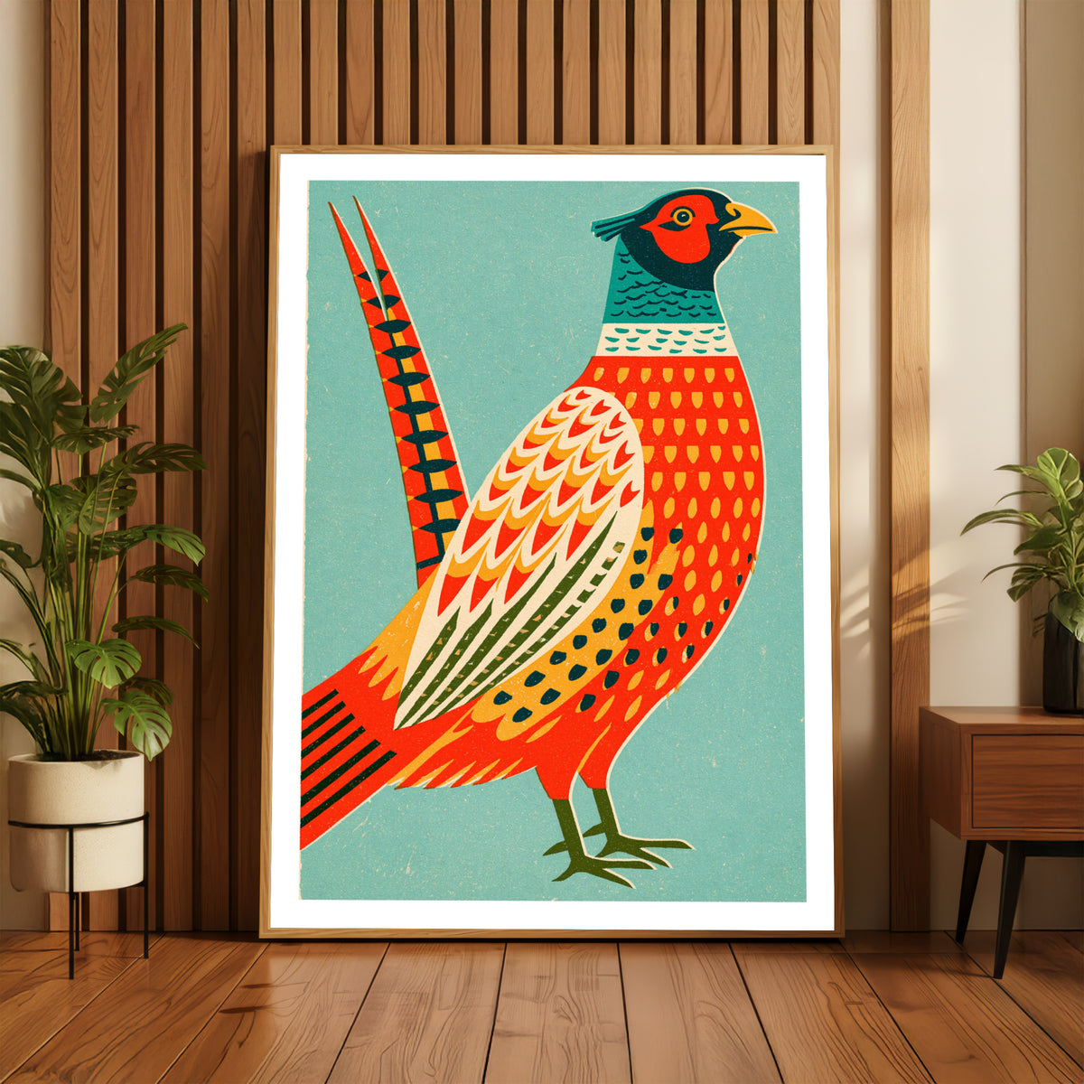 Retro Pheasant Wall Art, Vintage Bird Print, Mid Century Animal Poster, Countryside Kitchen Decor