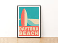 Daytona Beach Retro Surf Poster, Florida Vintage Travel Print, Surfboard Wall Art