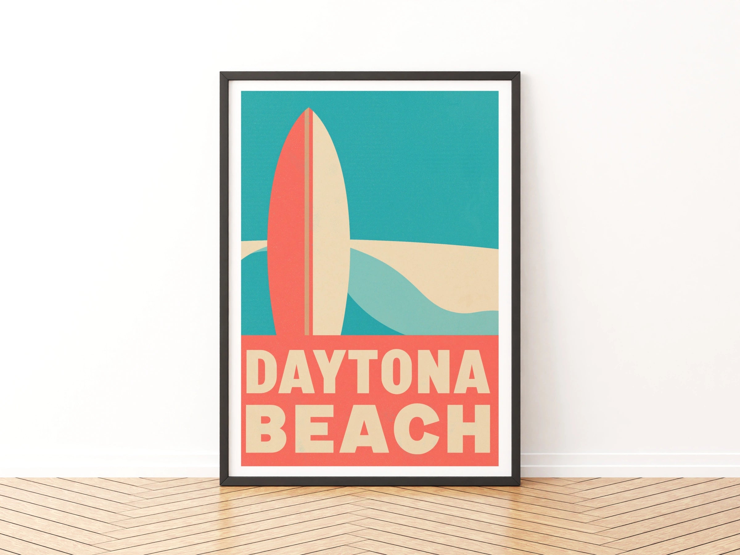 Daytona Beach Retro Surf Poster, Florida Vintage Travel Print, Surfboard Wall Art