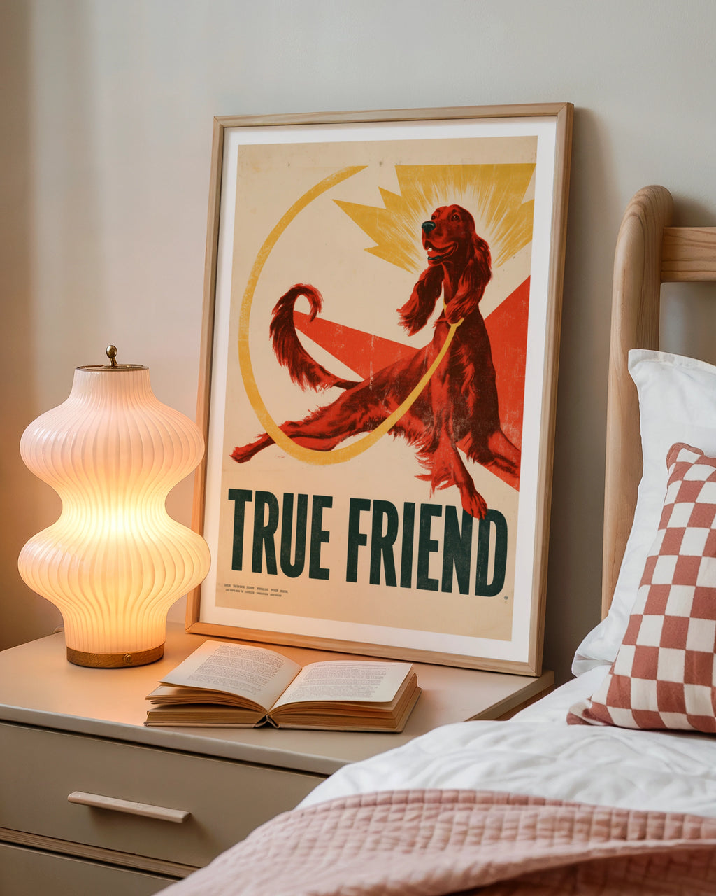 True Friend Dog Poster, Retro Irish Setter Print, Vintage Folk Wall Art, Dog Lover Gift
