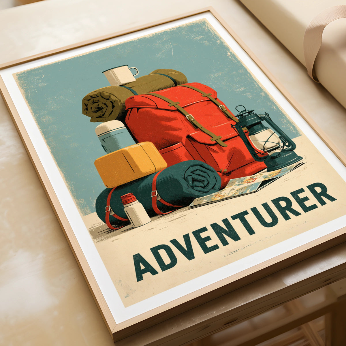 Adventurer Retro Camping Poster, Vintage Travel Print, Hiking Wall Art, Outdoor Gift