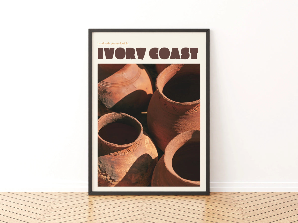 Ivory Coast Print, contemporary Africa travel art, Katiola pottery wall art