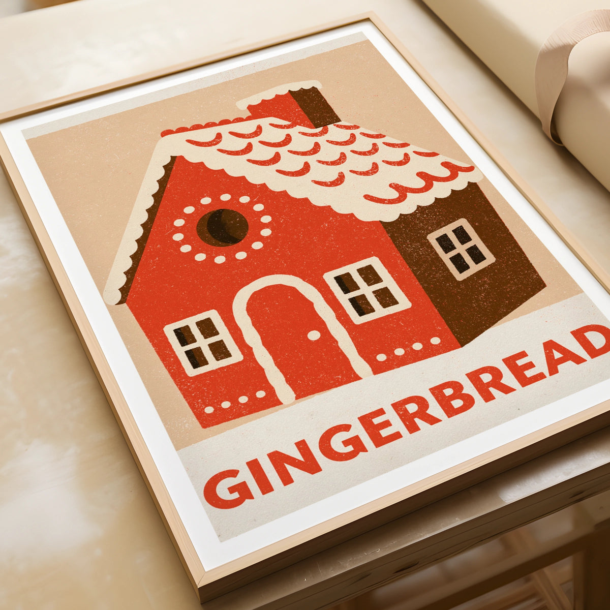 Christmas Gingerbread House Vintage Food Poster Print | Rustic Kitchen Decor | Retro Mid Century Risograph