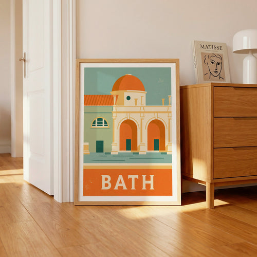 Bath Retro Travel Poster, Roman Baths Print, England Wall Art, Somerset Gift