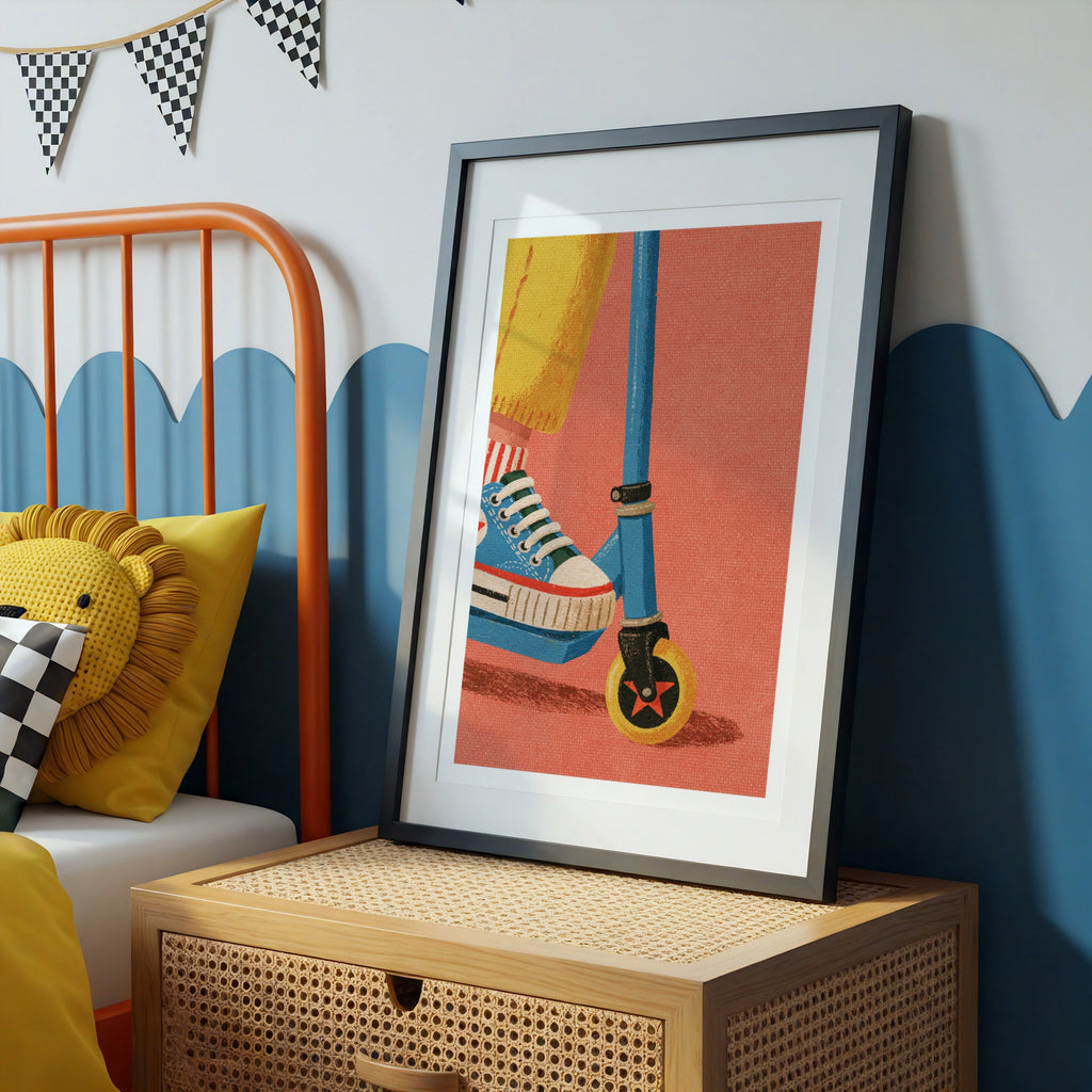 Retro Scooter Kids Print, Children's Wall Art, Colourful Nursery Poster