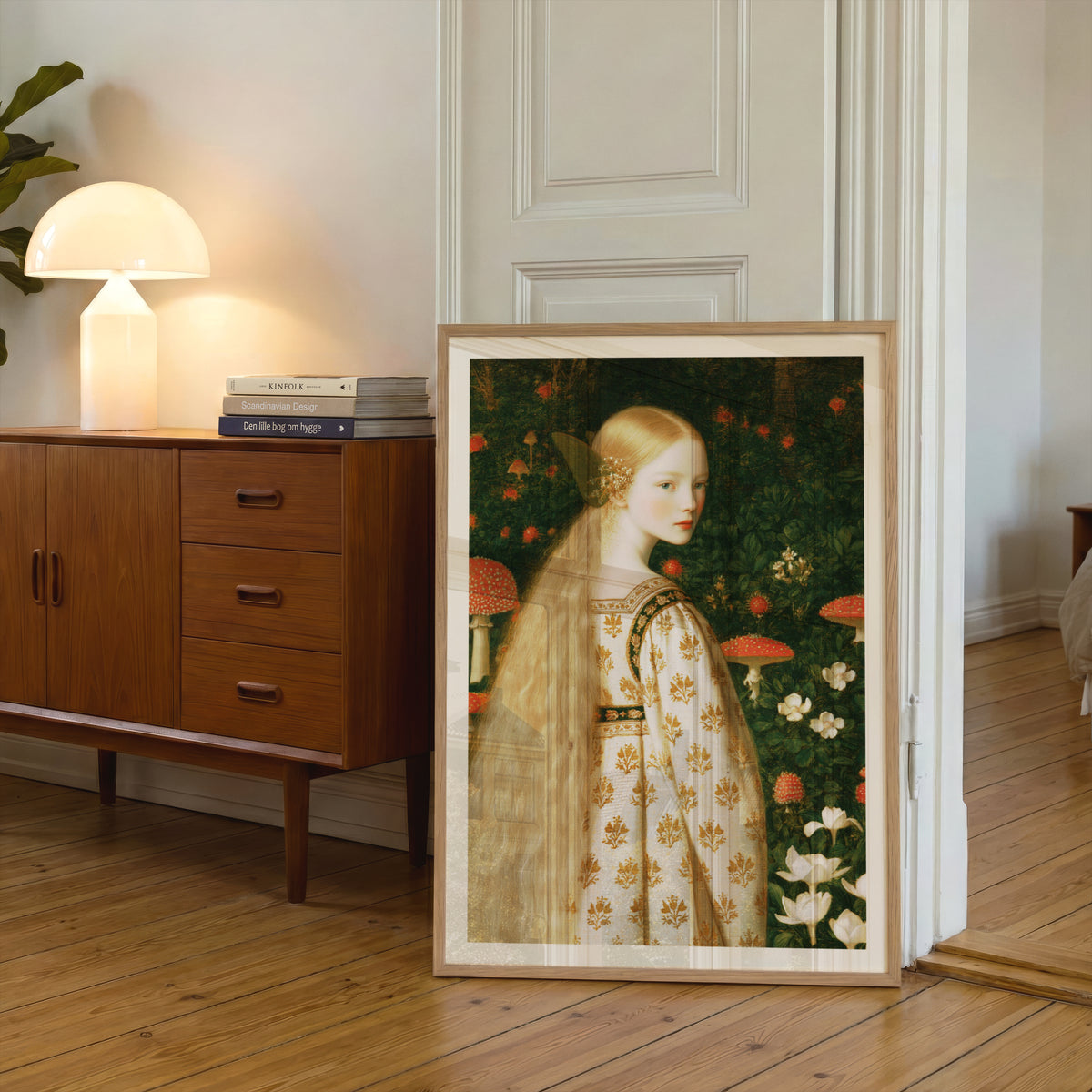 Fairy Girl in Mushroom Forest Print, Pre-Raphaelite Fairytale Art, Cottagecore Woodland Wall Art