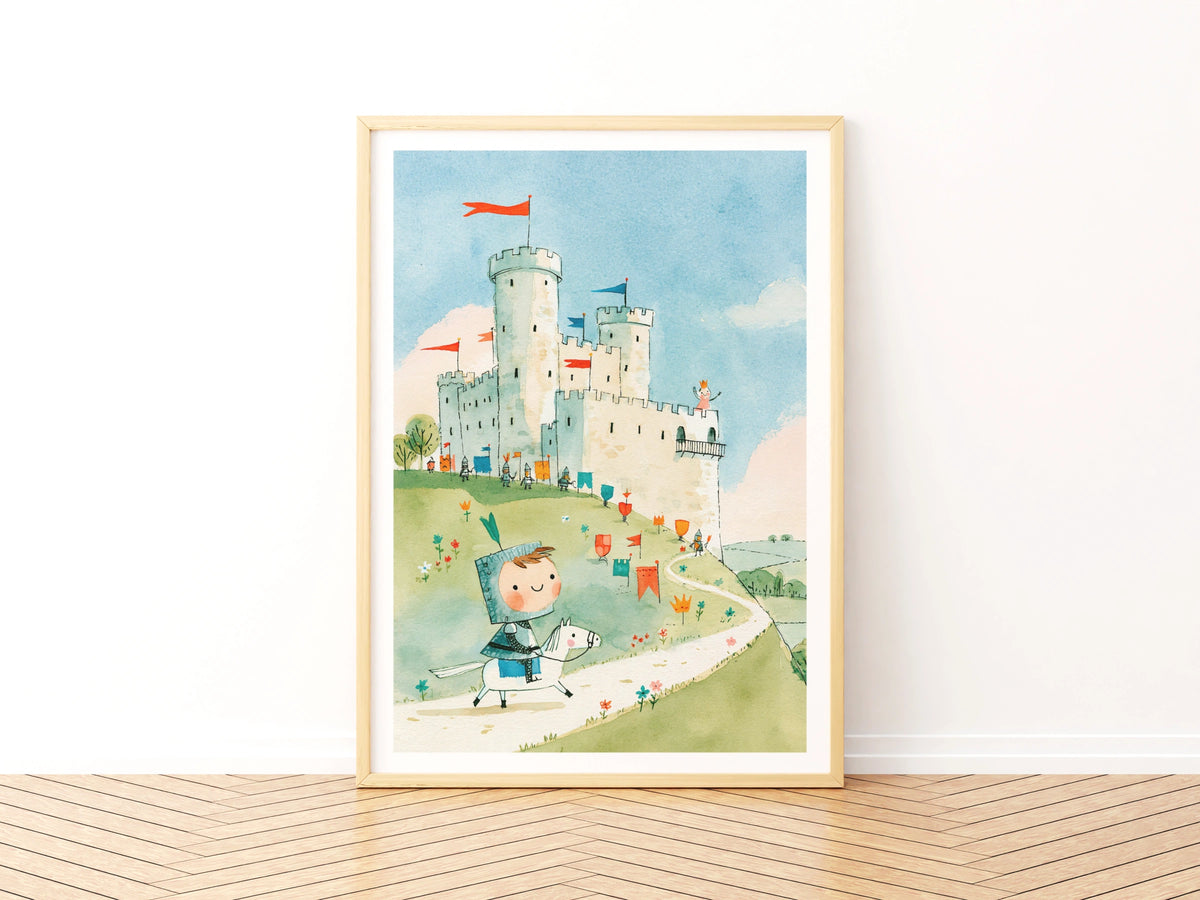 Retro Kids Castle Knight Print, Children's Wall Art, Nursery Poster, Little Folk Collectable